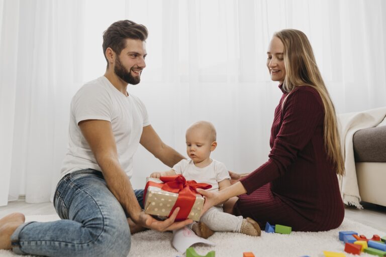 husband giving gift to wife